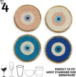 Folkulture Beaded Coasters for Drinks| Set of 4 Round Decorative Bar Easter Coaster for Easters Party| Cute Boho Coaster' for Cocktail| Evil Eye Gifts for Women (4") - Image 3