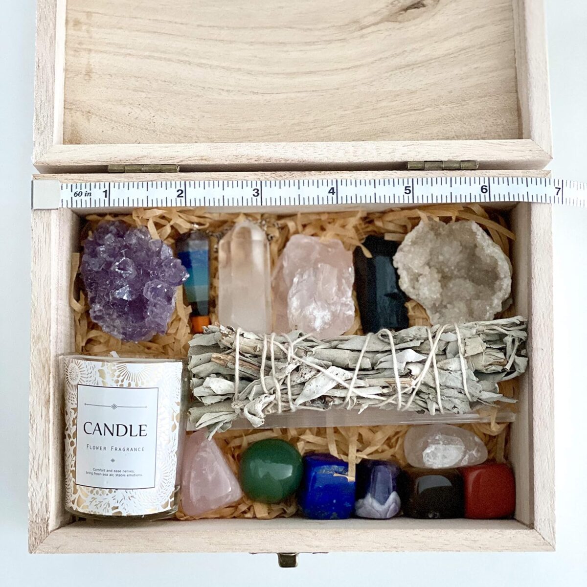 Healing Crystals Kit - Chakra Stones Crystal Starter Set | Sage Smudge Kit and Relaxation Candle | Protection + Meditation with Wooden Reiki Box for Gifts - Image 6