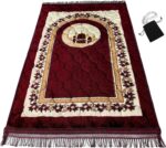Prayer Rug Muslim Prayer Mat Islamic - Very Thick Prayer Rug Sajadah for Men Women with Islam Prayer Beads for Eid Travel Ramadan, Soft and Luxury (RED)