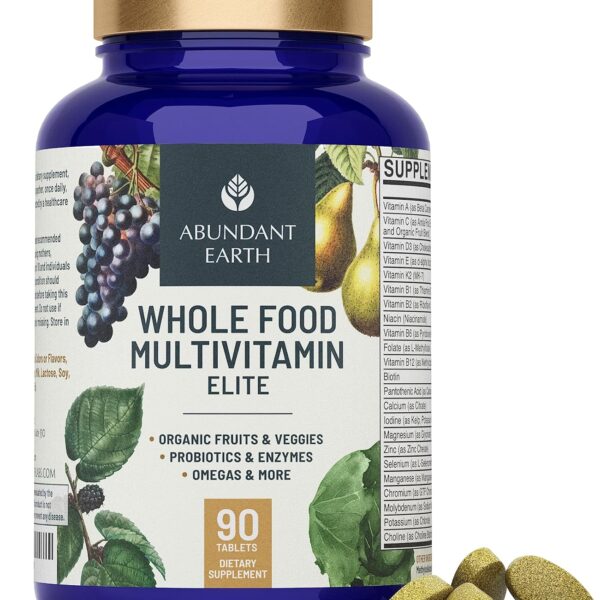 Whole Food Multivitamin for Women, Daily Multi Vitamins Supplements for Men/Mens Multivitamins + B Complex, Probiotic Multi Enzyme, Omegas for Organic Energy, Mood, Digestion 90ct