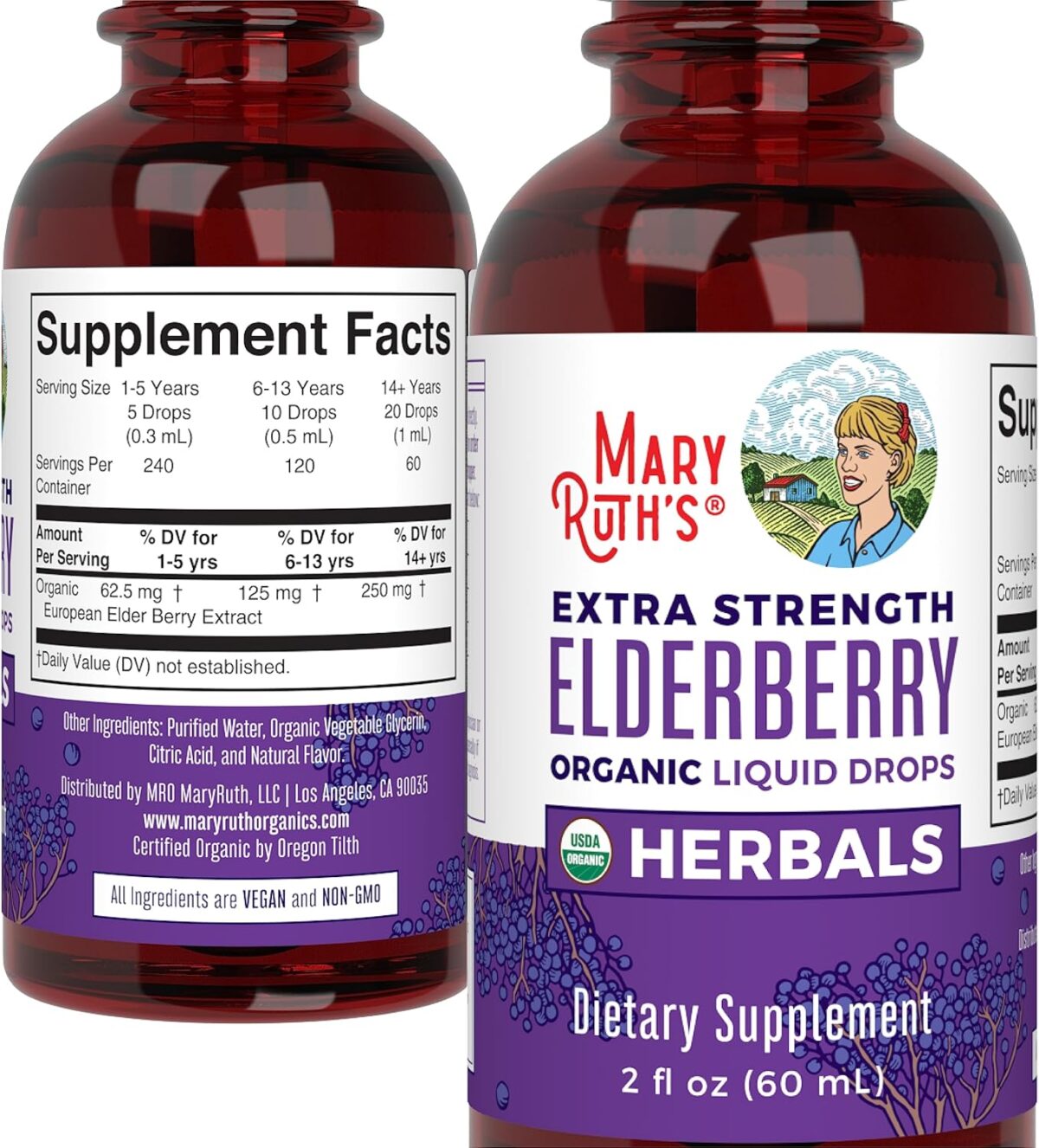 MaryRuth Organics Elderberry Syrup Extra Strength, USDA Organic Elderberry, Sugar Free Adults & Kids Immune Support Supplement for Ages 1+, Clean Label Project Verified®, Vegan, Gluten Free, 2 Fl Oz - Image 9