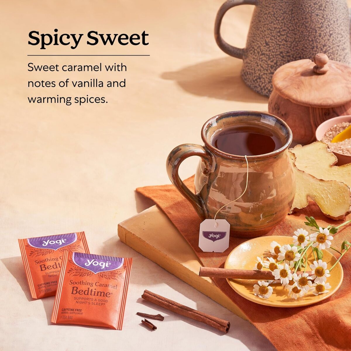 Yogi Tea Soothing Caramel Bedtime Tea - 16 Tea Bags per Pack (4 Packs) - Calming Sleep Tea - Supports Good Sleep - Includes Chamomile Flower, Rooibos Leaf, Roasted Chicory Root & More - Image 4