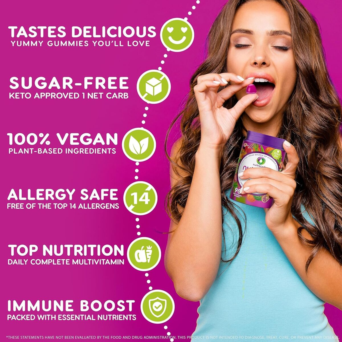 NUTRAMIN Daily Vegan Keto Multivitamin Gummies Non-GMO Natural Vitamin C, D + Zinc for Immunity, Plant-Based, Sugar-Free, Nut-Free, Gluten-Free, Biotin, Vitamin A, B, B6, B12 & More 90 Count, 45 Days - Image 8