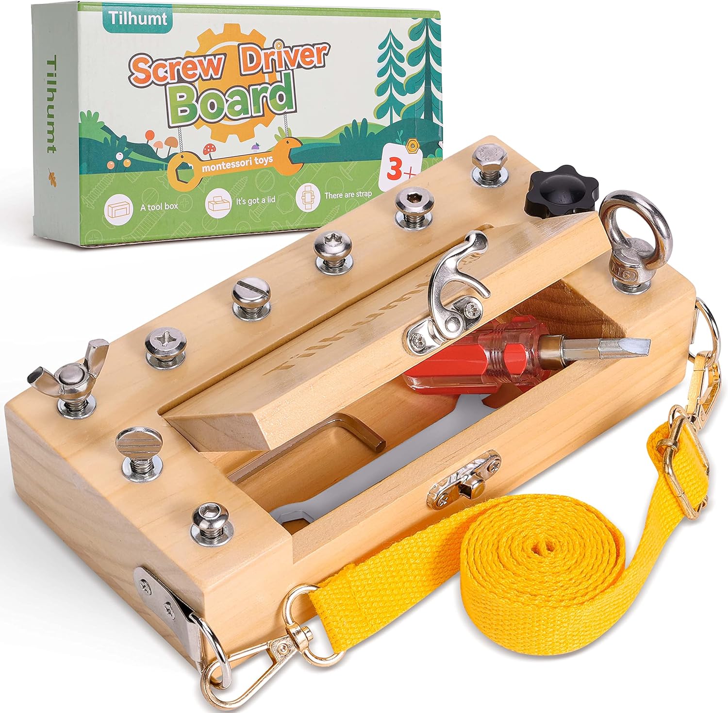 91BXSoWTtvL._AC_SL1500_.jpg Tilhumt Montessori Screwdriver Board Set for Kids, Storage Wooden Toddler Real Tools Preschool Toys Fine Motor Skills Toys for 3 4 5 Year Old Children, Classroom STEM Toy For 1 Player - Image 1