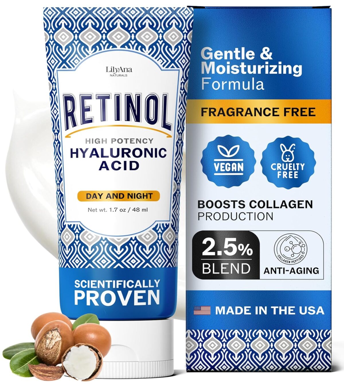 LilyAna Naturals Anti Aging Retinol Face Cream for Women – Wrinkle & Neck Cream for Firming, Retinol Moisturizer for Face with Hyaluronic Acid, Hydrating Night Cream for Fine Lines, Collagen Boost - Image 1
