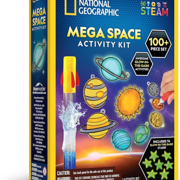 National Geographic Mega Space Activity Kit - Glow in The Dark Science Craft Kit for Kids with 100+ Pieces, Launch a Rocket, Create Glowing Constellations, Paint a Solar System & More