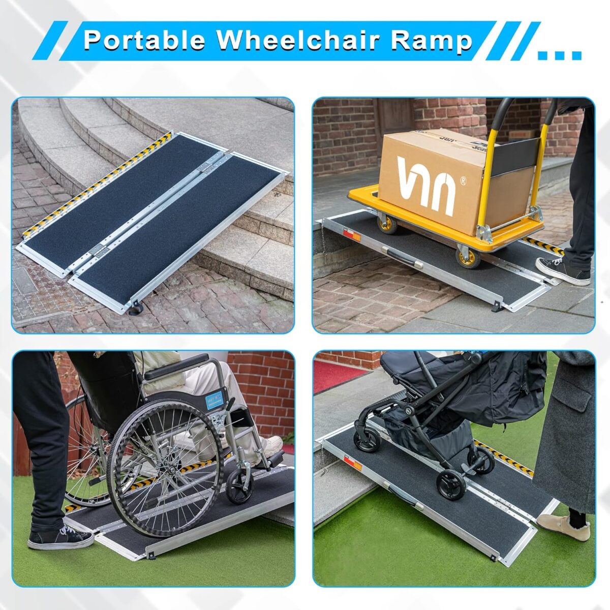 VNN Portable Wheelchair Ramp 4FT, Non-Slip Aluminum Folding Handicap Ramp, Door Threshold Wheelchair Ramps for Home, Wheel Chair Ramp for Home Steps, Scooter Ramp, Doorways - Image 6