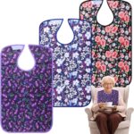 Adult Bibs - 3 Pcs Washable Clothing Protector with Crumb Catcher, Reusable Waterproof Large Feeding Adult Bib