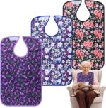 Adult Bibs - 3 Pcs Washable Clothing Protector with Crumb Catcher, Reusable Waterproof Large Feeding Adult Bib