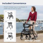 Drive Medical Nitro Sprint Foldable Rollator Walker with Seat, Standard Height Lightweight Rollator with Large Wheels, Folding Rolling Walker, Walker Rollator with Seat, Black - Image 4
