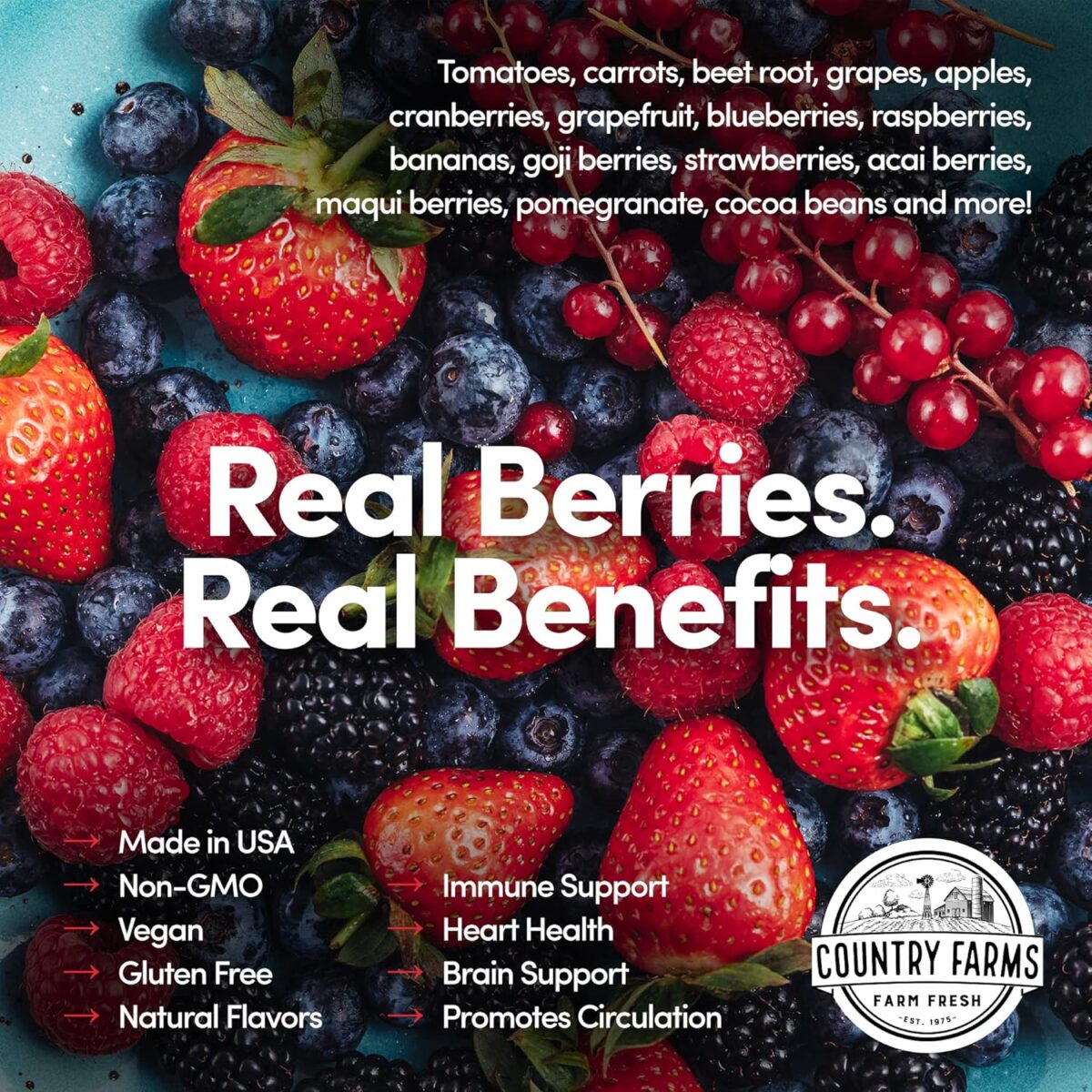 COUNTRY FARMS Super Reds, Energizing Polyphenol Superfood, 48 Super Fruits and Berries, Powerful Antioxidants and Polyphenols, Supports Energy, 20 Servings, Mixed Berry Flavor - Image 5