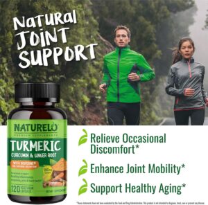 NATURELO Turmeric Curcumin - BioPerine for Better Absorption - Black Pepper, Ginger Root, Curcuminoids - Plant-Based Joint Discomfort Support - 120 Vegan Capsules - Image 6
