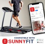Sunny Health & Fitness Premium Folding Treadmill for Home with Adjustable Incline, Shock Absorption, Digital Monitor, Pulse Sensors, Speed Buttons, Optional Free SunnyFit App Bluetooth Connection - Image 3