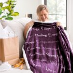 Chanasya 5-Piece Warm Hugs Positive Energy Healing Thoughts Comfort Caring Message Print Combo Gift Pack Throw Blanket, Neck Pillow, Eye Mask, Tote Bag, Socks - for Women Men Cancer Hospital Aubergine - Image 3