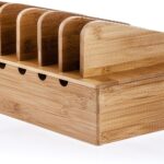 Prosumer's Choice Wooden Charging Station Organizer - 5-Port Base for Phones, Tablets and Laptops - Multi-Device Docking Station with Removable Divider Slots - Cord Box with Cable Management - Bamboo
