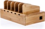 Prosumer's Choice Wooden Charging Station Organizer - 5-Port Base for Phones, Tablets and Laptops - Multi-Device Docking Station with Removable Divider Slots - Cord Box with Cable Management - Bamboo