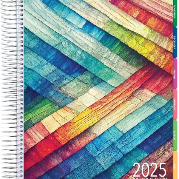 Deluxe 2025 Planner, 8.5"x11": 14 Months (November 2024 - December 2025), Includes Page Tabs, Bookmark, Planning Stickers, Pocket Folder Daily Weekly Monthly Planner Yearly Agenda (Rainbow Oak)