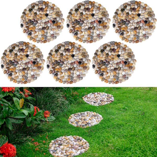 6 PCS River Rock Stepping Stones Outdoor, 9 Inch Round Pavers Pebbles Polished Gravel for Garden Walkway