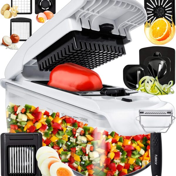 Fullstar Vegetable Chopper and Spiralizer - Food Chopper with Container, Fruit Slicer, Kitchen Gadgets & Accessories, Home Essentials (9 in 1, White)