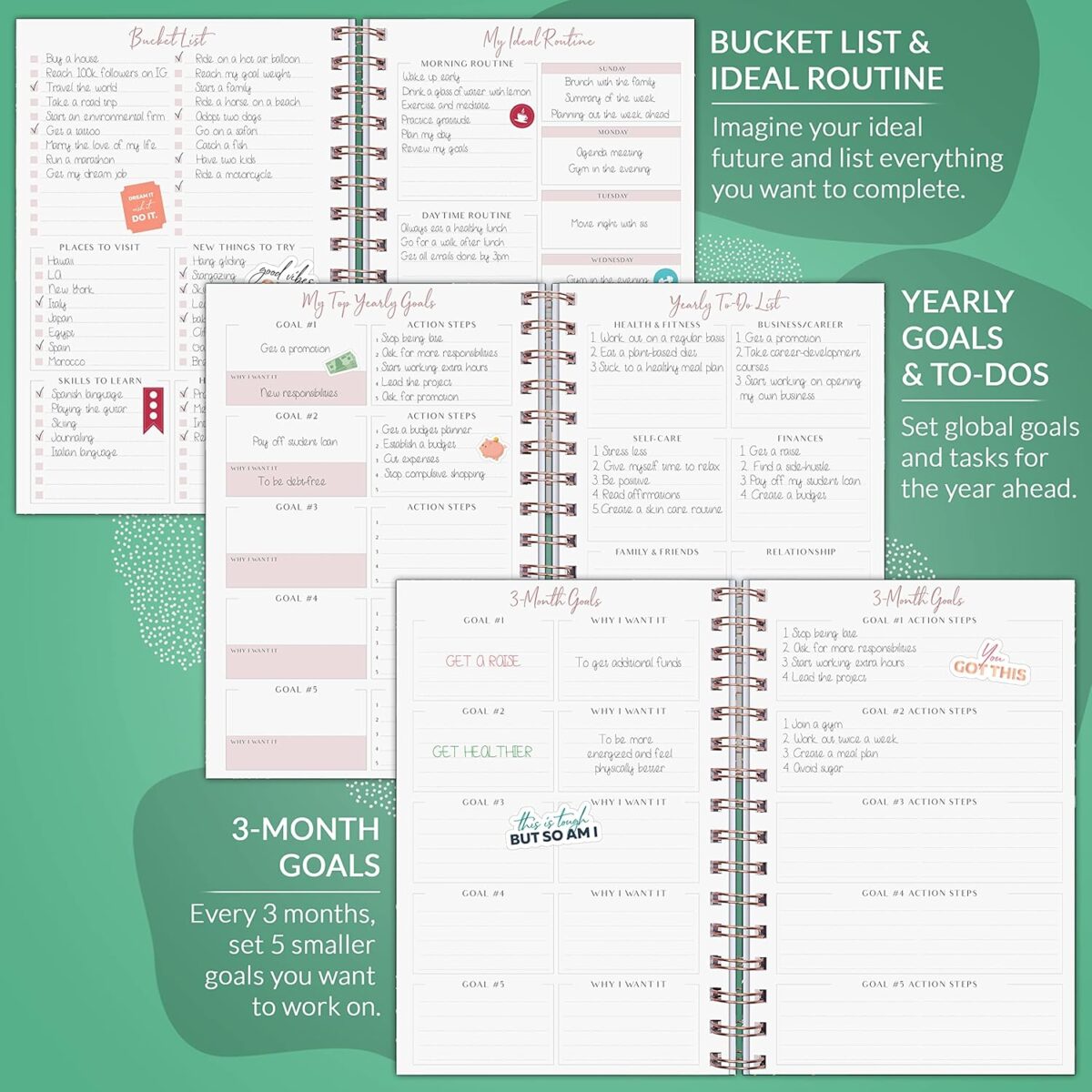 PLANBERRY Weekly Planner – Undated Life Organizer & Budget Planner – Time Management, Goal Setting, to-Do List, Work-Life Balance & Habit Tracker – 6.1″ x 8.1″ (Green Pastures) - Image 6