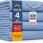 Utopia Bedding Washable Underpads 34" x 36" (Pack of 4), Waterproof Reusable Heavy Absorbency Incontinence Bed Pads for Adults, Kids, Elderly and Pets, Bedwetting Pads for Sofa and Couch (Blue)