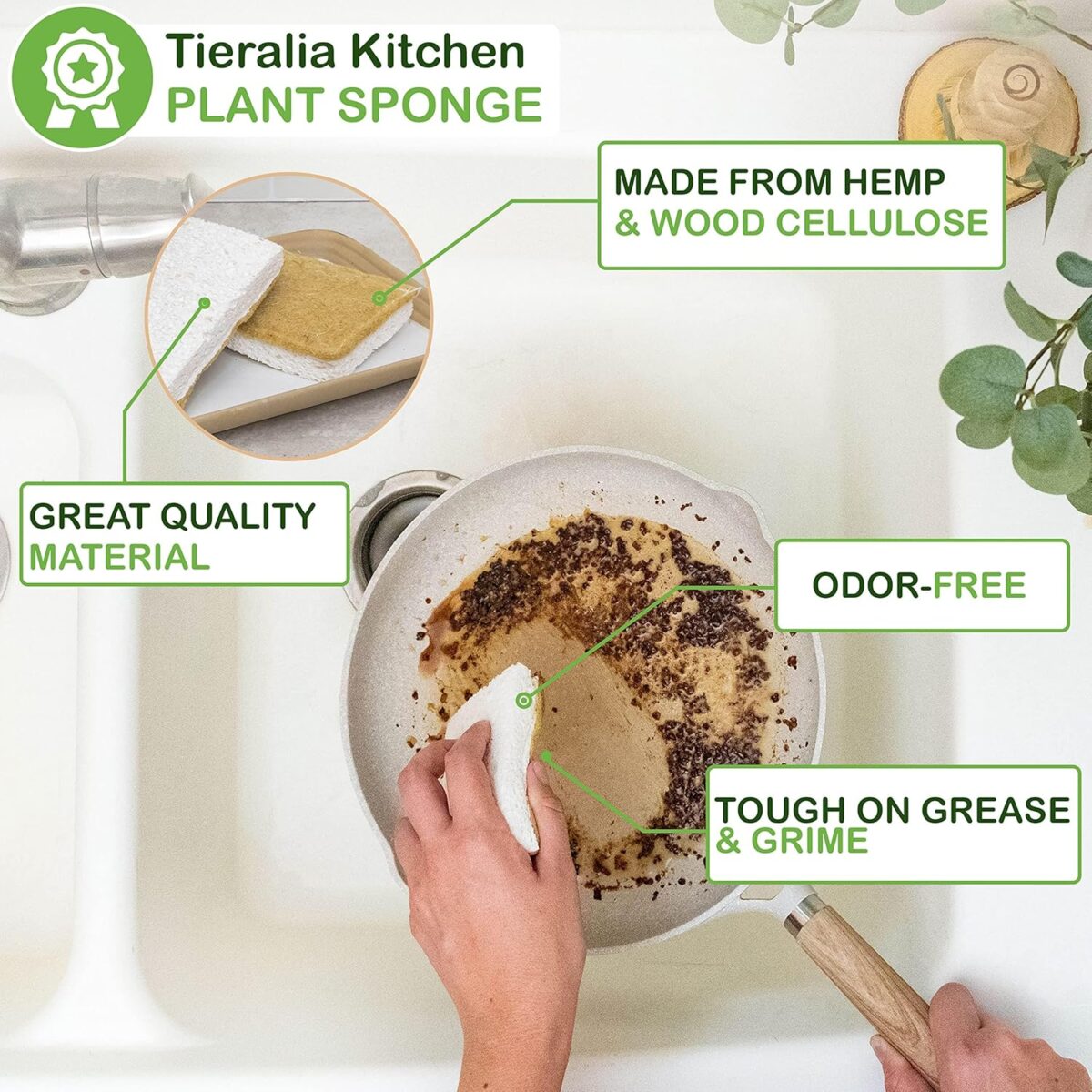 Tieralia 5-Piece Eco-Friendly Bamboo Dish Brush Set with Compostable Wood Pulp Sponges | Bamboo Kitchen Cleaning Set - Image 5