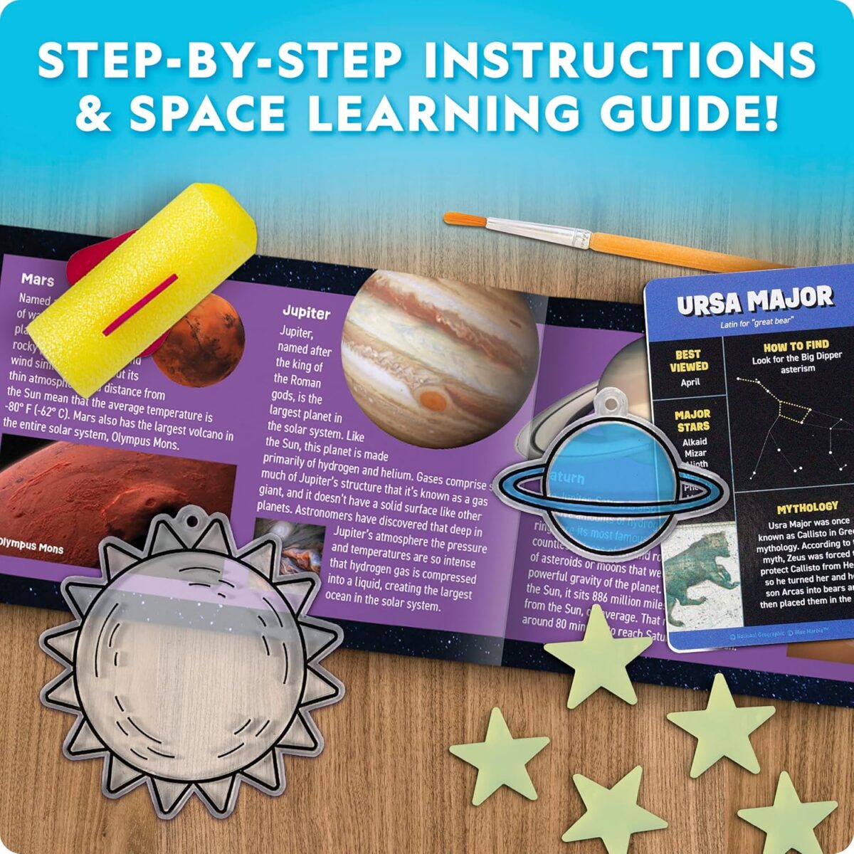 National Geographic Mega Space Activity Kit - Glow in The Dark Science Craft Kit for Kids with 100+ Pieces, Launch a Rocket, Create Glowing Constellations, Paint a Solar System & More - Image 6