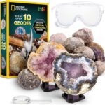 NATIONAL GEOGRAPHIC Break Open 10 Premium Geodes – Includes Goggles and 2 Display Stands - Great STEM Science Kit, Geology Gift for Kids, Break Your Own Geodes with Crystals, Toys for Boys and Girls