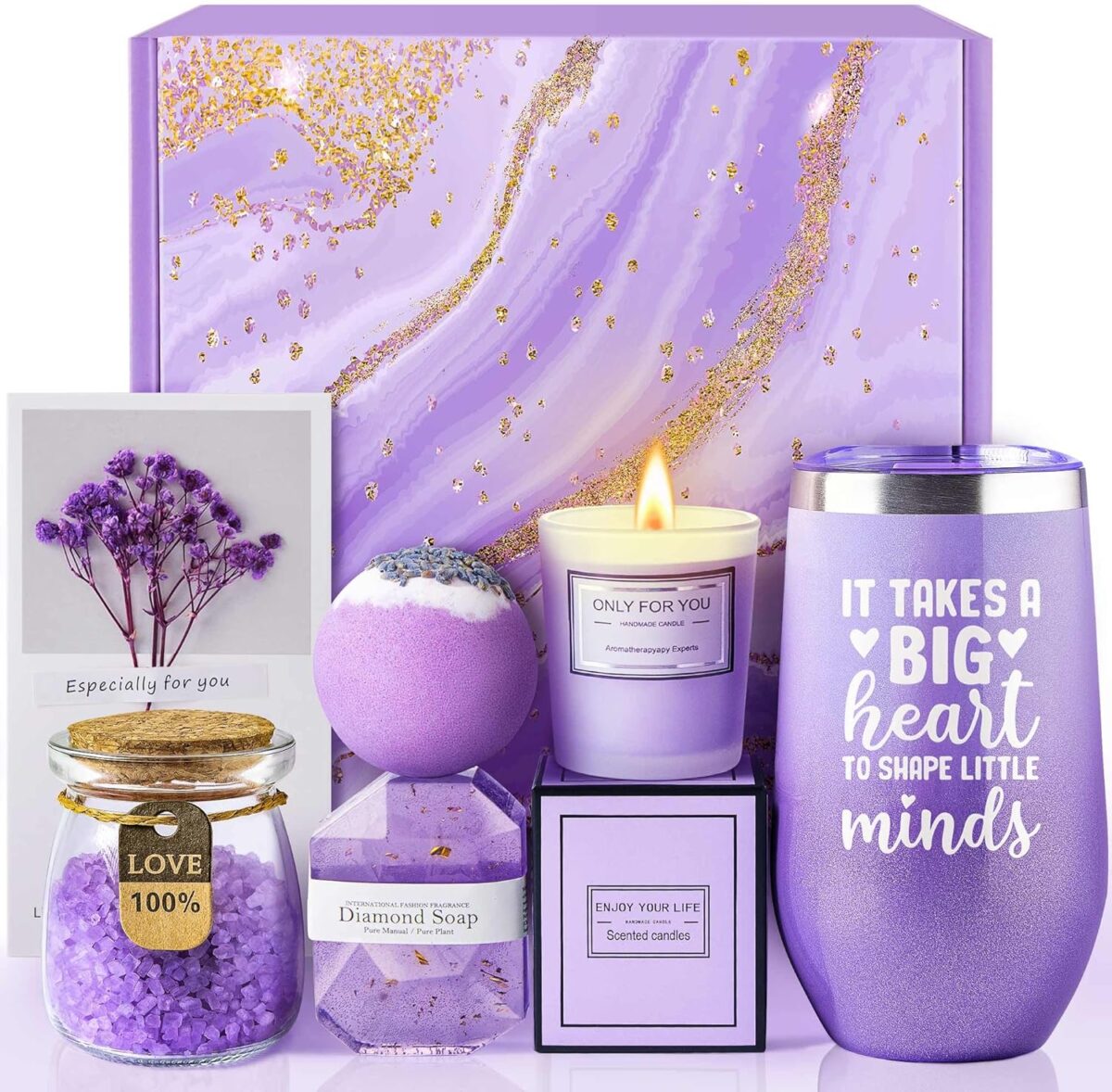 Teacher Gifts for Women, Teacher Appreciation Gifts, Teacher Gifts for Easter Valentines Day Mothers Day Thanksgiving Christmas, Back to School Gift for Teacher - Unique Lavender Spa Basket Set - Image 1