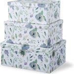 Soul & Lane Decorative Cardboard Storage Boxes with Lids for Home Decor and Organizing, Set of 3 Large Keepsake Boxes for Memories & Gifts, Nesting Floral Photo Storage Containers, Handpicked Bouquet