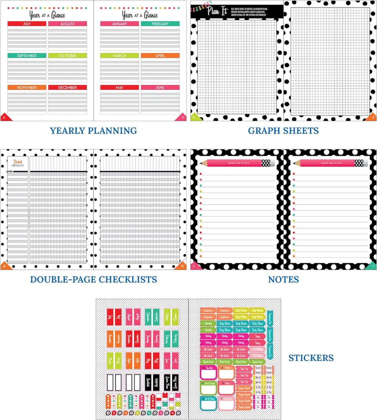 Schoolgirl Style Black, White and Stylish Teacher Planner—Undated Weekly/Monthly Lesson Plan Book and Record Organizer for Classroom or Homeschool (8 inches x 11 inches), multi (105029) - Image 7
