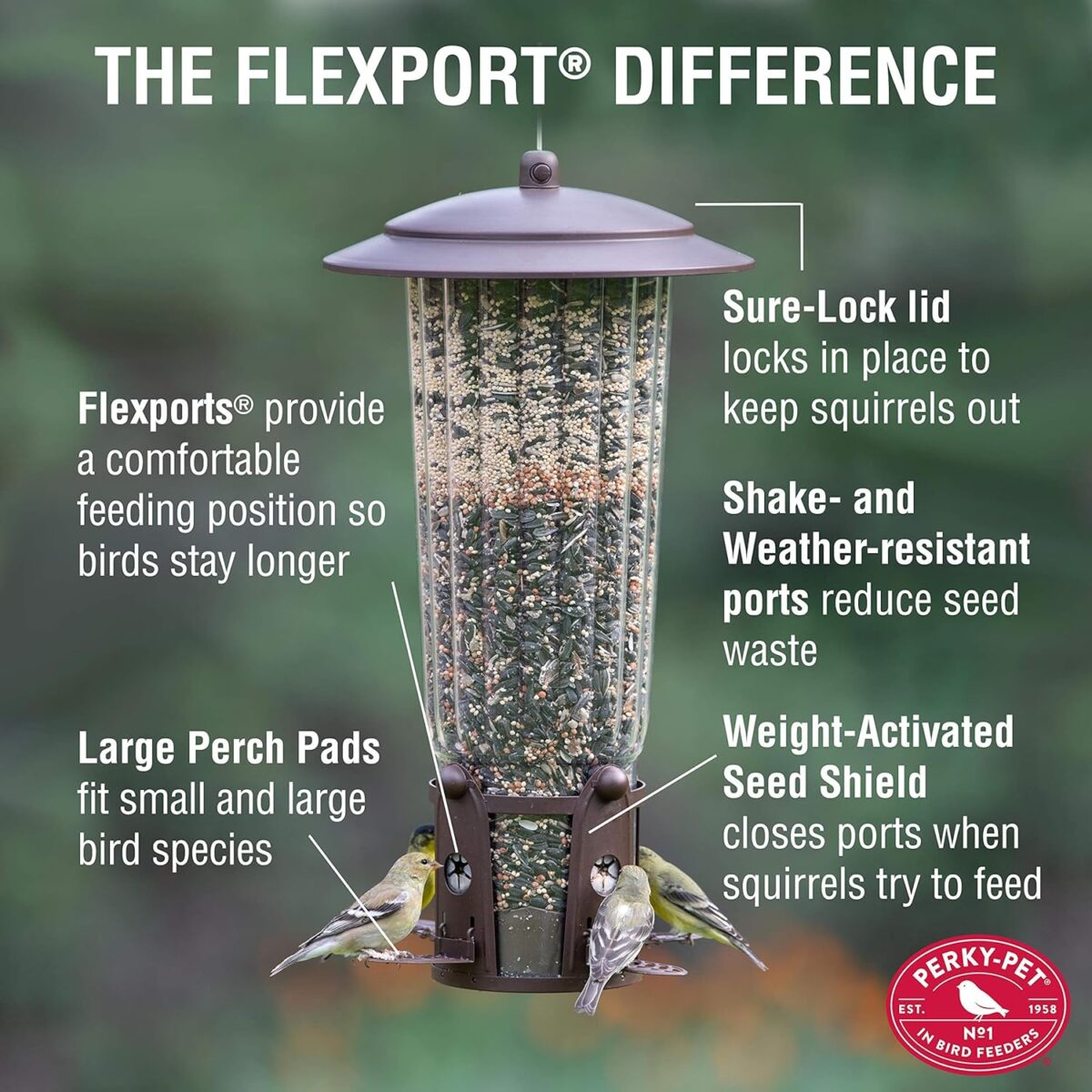 Perky-Pet 334-1SR Squirrel-Be-Gone Max Large Wild Bird Feeder with Flexports, Squirrel Proof Bird Feeder with Weight-Activated Perches - 4LB Seed Capacity - Image 2