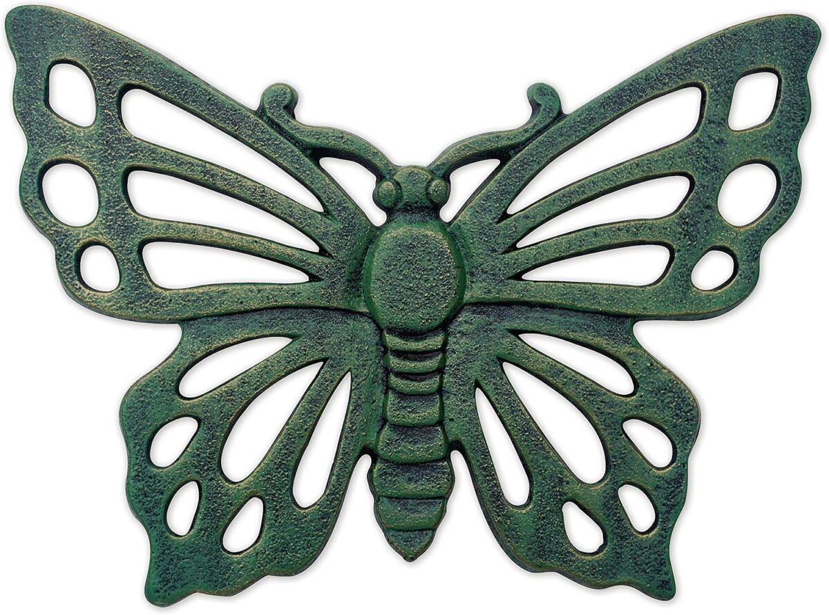 Sunset Vista Designs Garden Path Cast Iron Stepping Stone, 14.5" x 10.5", Butterfly - Verdigris - Image 1