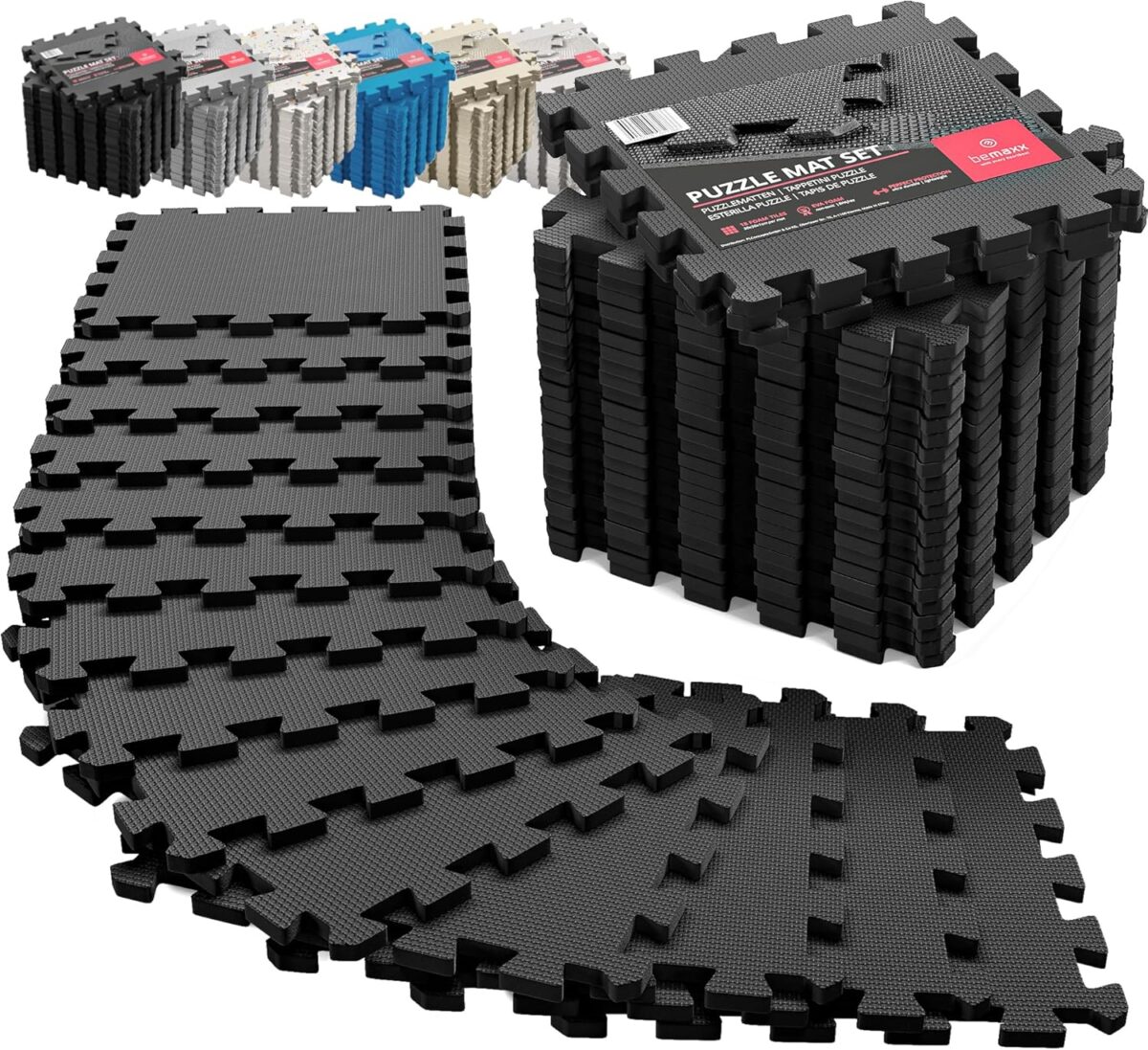 Gym Flooring Set - Interlocking EVA Soft Foam Floor Mat, 18 Pieces Puzzle Rubber Tiles Protective Ground Surface Protection, Play Workout Exercise Mats Underlay Matting Sports Pool Home Fitness Garage - Image 1