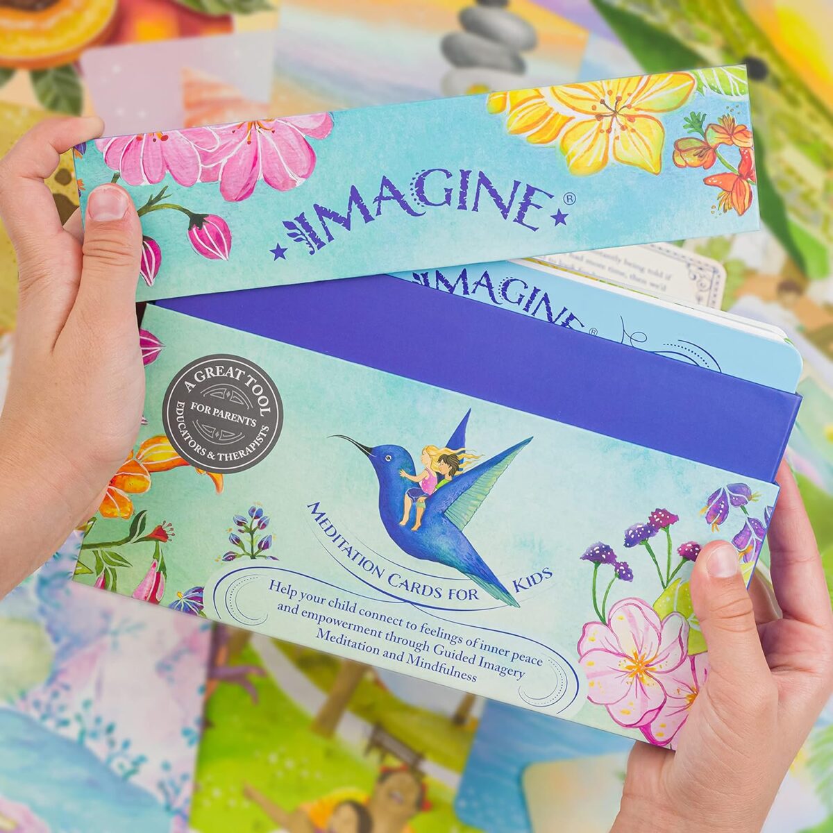 Imagine Meditation Cards for Kids - Award-Winning Mindfulness kit of XL Cards with Calming Guided Meditations for Empowerment, Focus and Relaxation. Great for Parents, Teachers and Therapists. - Image 2