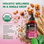 USDA Organic Vitamin B-Complex B5 Pantothenic Acid | B12 Methylcobalamin | B1 Thiamine | B6 Pyridoxine | B7 Biotin | B9 Folic | B3 Niacinamide - B Complex Liquid Drops, Made in USA Supplement, 2fl oz - Image 4