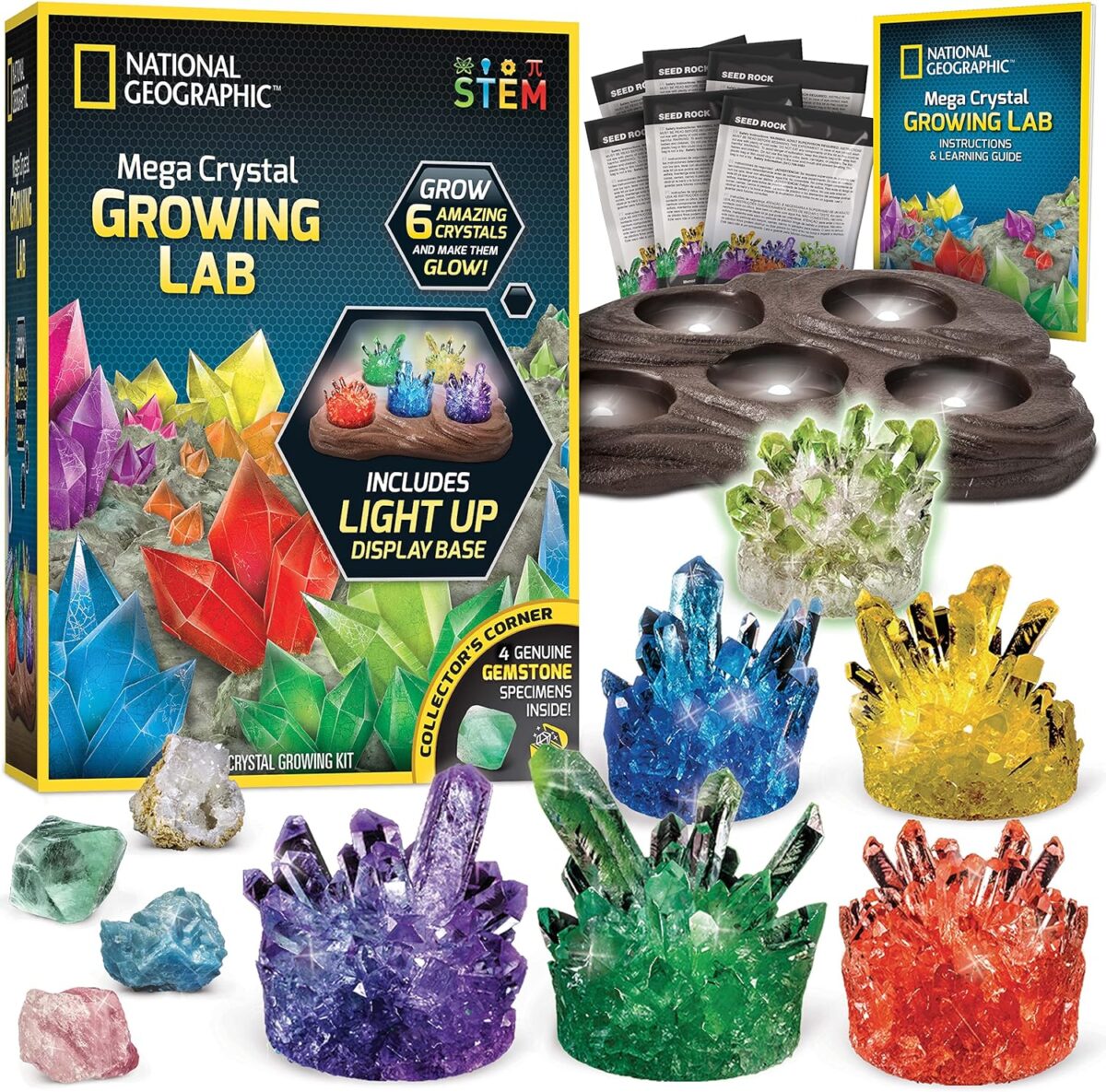 NATIONAL GEOGRAPHIC Mega Crystal Growing Kit for Kids- Grow 6 Crystals with Light-Up Stand, Science Gifts for Kids 8-12, Crystal Making Experiment, Science Kit for Girls and Boys (Amazon Exclusive) - Image 1